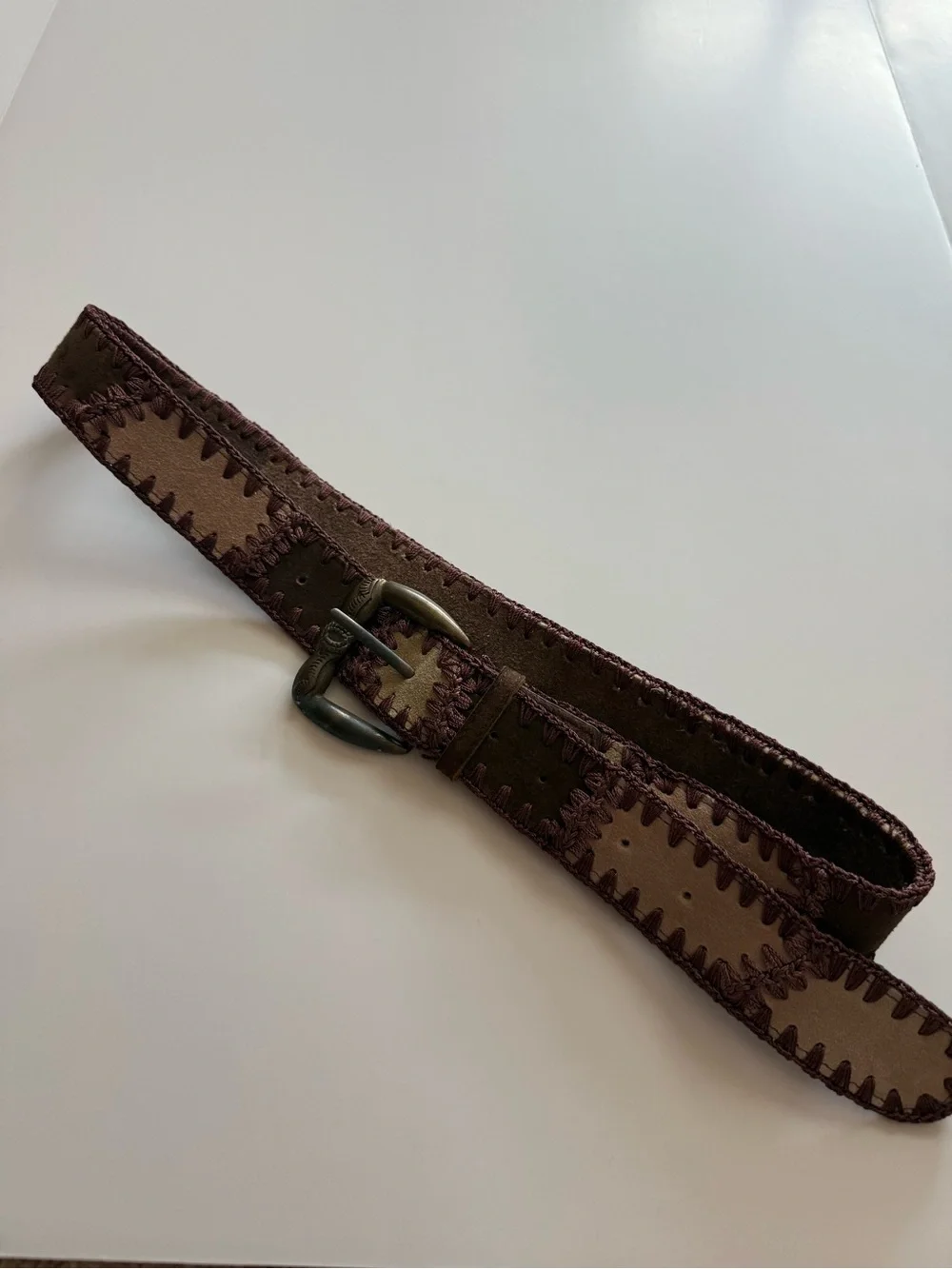 Free People Leather Suede Whipstitch Belt S/M Brown Western Boho Festival Cow Su